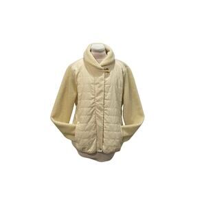 L-RL RALPH LAUREN ACTIVE Cream Puffy Sherpa Teddy Jacket Coat XLARGE Pockets VTG